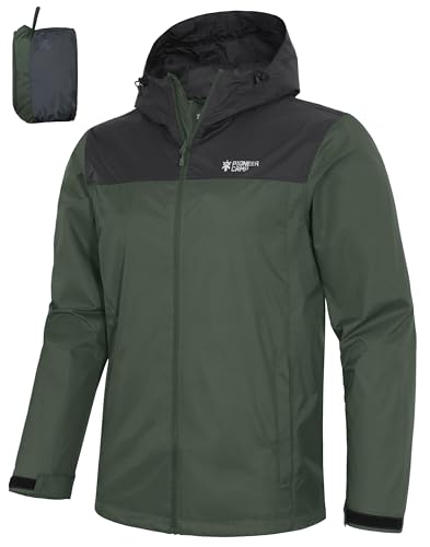 Pioneer Camp Men's Rain Jacket Waterproof with Hood Lightweight Packable Raincoat Rain Shell for Outdoor Hiking Travel