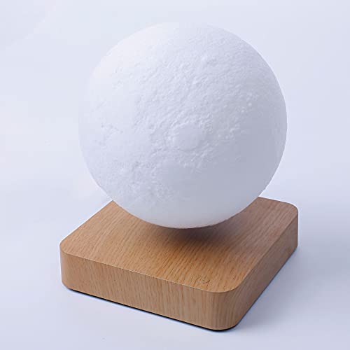 Super Sale 🛒 Magnetic Levitation Moon Lamp, 3D Floating and Spinning in Air Freely with Luxury Wooden Base, Decorations Changing Between Yellow and White, 14cm, for Home、Office Decor, Creative Gift