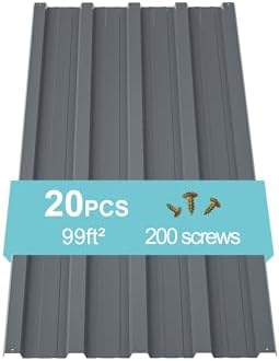 Jaxilyn Metal Roof Panels 20 pcs 99 ft² Gray Galvanized Steel Panels Metal Corrugated Tin Roofing Panels Gazebo Top Cover Heavy Duty Gray Roof Suitable for Garages,Sheds, Stables and Mobile Homes