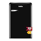 Amica KS 15614 S Retro-Kühlschrank mit Gefrierfach / Black Olives (Schwarz) / Mini-Kühlschrank im Retro-Design / 87,5cm Höhe x 55cm Breite x 61,5cm Tiefe
