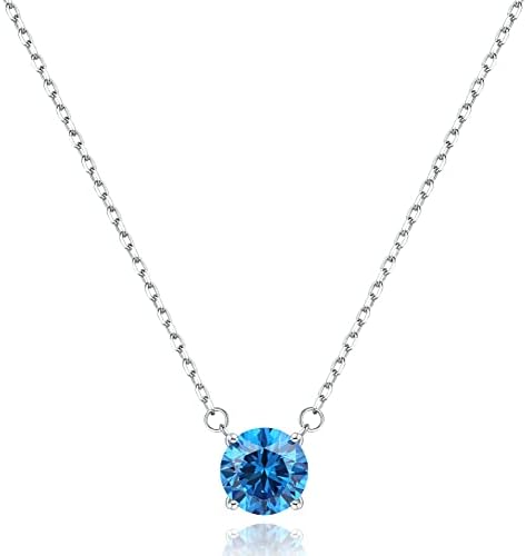 Jewlpire 18K Gold Diamond Necklaces for Women 2 Carat (8MM) CZ Birthstone Dainty Silver Necklace for Women, Christmas, Birthday, Wedding, Valentine's Day Jewelry Gifts for Women Gilrs-Blue Topaz