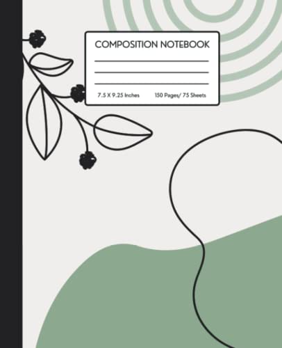 Composition Notebook Boho: Cute Aesthetic Notebooks for School | Pretty Bohemian Wide Ruled Journal for Teen Girls, High School, and College Students | Neutral Colors Sage Green Black | 150 Pages image 2