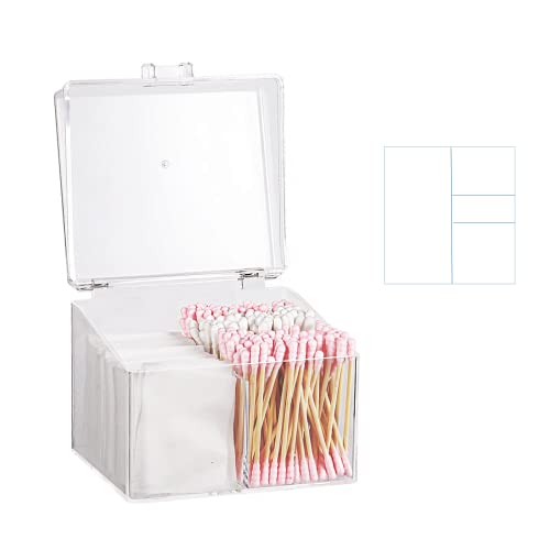 EASYLAVIE Boite Rangement Coton Demaquillant Boite Coton Tige - 4 compartiment - Hermétique Boite a Coton Rangement en acrylique Transparente Oraganisateur Cosmetique (Rectangulaire 4 compartiments)