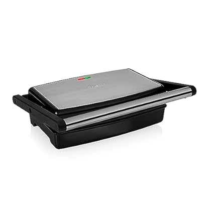 Tristar Kontaktgrill GR-2859 – Grillfläche 27,5 x 18 cm – 1500 Watt – bis 180° aufklappbar, Silber/Schwarz