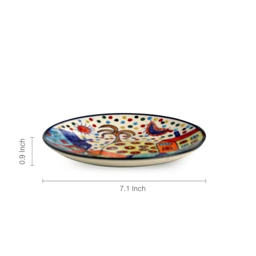 Image of ExclusiveLane 'The Hut' Hand-Painted Ceramic Quarter Plates Set of 4 Ceramic (Set of 4, 7 Inch, Microwave Safe) | Ceramic Plates for Serving Plate for Snacks Starter Plate Half Side Plates
