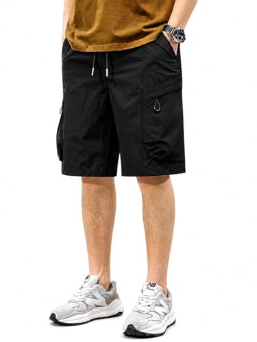 Image of Men's 100% Pure Cotton Cargo Shorts | Regular Fit Solid Knee Length Shorts with Multiple Utility Pockets | Casual Outdoor Summer Shorts for Men