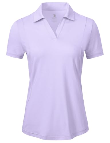 Bgowatu Women'S Short Sleeve Golf Tennis Polo Shirts V Neck Collared Workout Tops Uv Protection Dry Fit For Summer Light Purple L