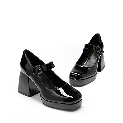 Image of DREAM PAIRS Women's High Chunky Platform Closed Toe Mary Jane Block Heels Square Toe Strappy Dress Wedding Party Pumps Shoes