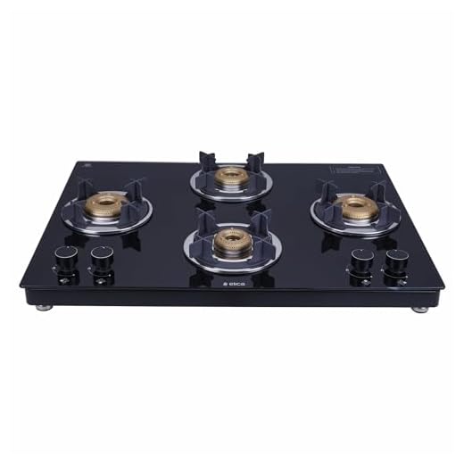 Elica Slimmest 4 Burner Gas Stove | 694 EC CT VETRO 2J (TKN CROWN DT MI) | Toughened Glass Top | Forged Brass Burners | Double Drip Trays | Euro Coated Pan Support | Manual Ignition | Black