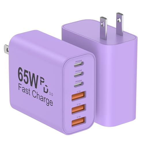 Image of USB C Charger Block, 2-Pack 65W 6-Port USB C Wall Charger iPhone Charger Fast Charging PD Power Adapter+QC Wall Plug Multiport Type C Brick Chargers for iPhone 17 16 15 14 13 12 11 Pro Max XS,Purple
