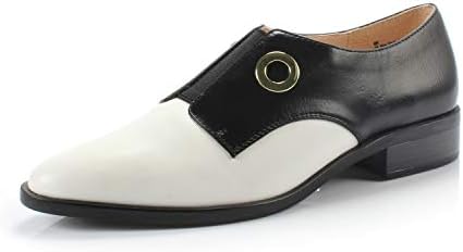 DUNION Women?s Bonus Classic Comfortable Brogue Low Heels Casual Oxford Daily Shoe,Bonus Black/White,7 M US
