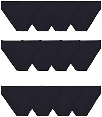 Fruit of the Loom Women's Eversoft Cotton Bikini Underwear, Tag Free & Breathable, Stretch-12 Pack-Black, 7