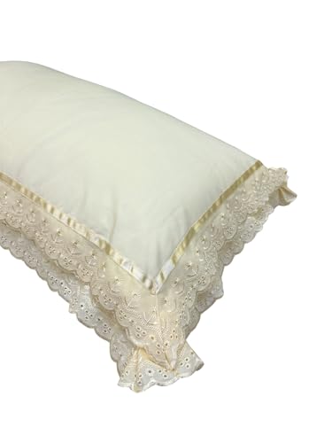 Image of VHC 100% Cotton Lace Pillow Cover /Case Set (Pack of 2)-Faun (Yellow)