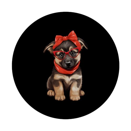 German Shepherd Wearing Red Glasses And Headband Bandana PopSockets Swappable PopGrip, Black - Image 3