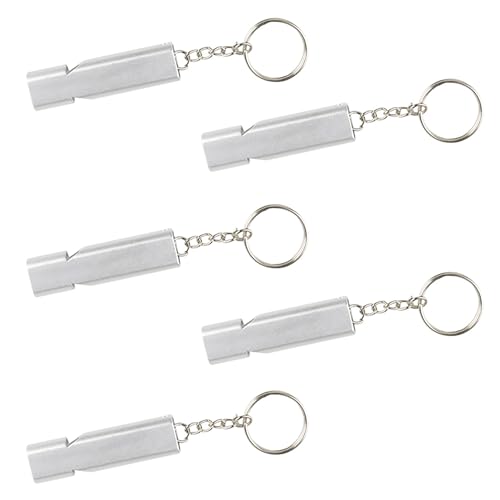 5 Pcs Emergency Survival Whistle,Double Tube Whistles,Silver Doub...