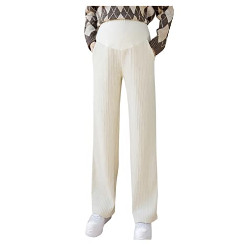Pantalones largos para maternidad, cómodos, elásticos, de forro polar, para el tiempo libre, con pernera ancha, para embarazadas, para yoga, correr, maternidad, maternidad, etc., beige, XXL