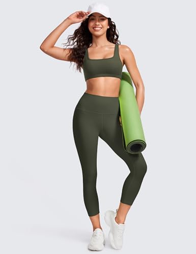 CRZ YOGA Ribbed Sports Bras for Women - Square Neck Wireless Padded Bra Low Coverage Yoga Crop Top3