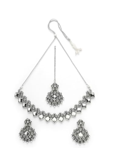 Juego de joyas bañadas en plata DMZ-2151 con piedras Kundan, talla S