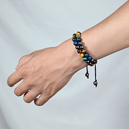 Triple Protection Bracelet Natural Blue Yellow Tigers Eye Hematite 8Mm Beads Crystal Bracelet Healing Bracelets For Men Women Bring Prosperity Luck And Health #TOP1
