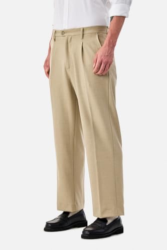 Image of SNITCH Men Casual Trousers| Baggy Fit Mid Rise Solid Plain Front Style | Breathable Cotton Blend & Lightweight Linen Fabric for Summer & Everyday Outings