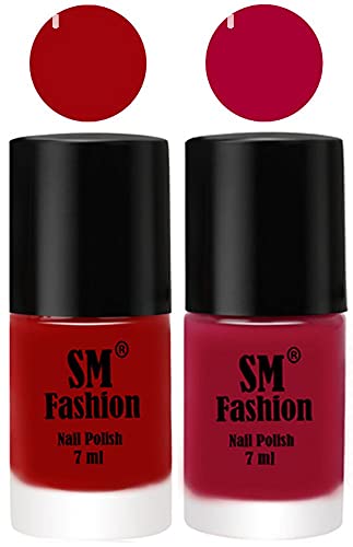 Image of Long Lasting Nail Polish | Nail Paint Combo 7 ml Each) - Set of 2 Light Red-Dark Magenta