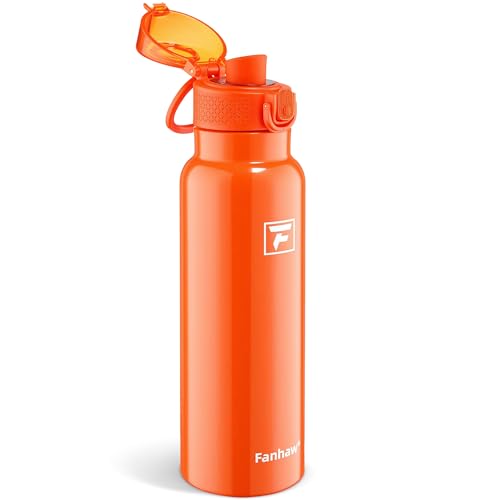 Image of Fanhaw 24 oz Insulated Water Bottle with Soft Silicone Spout Lid, Leakproof Stainless Steel Vacuum Bottle for School, Sports& Daily Use, Kids, Teens& Adults, Back to School Essentials (Vibrant Orange)