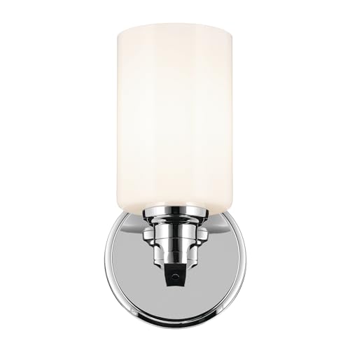Image of Kichler Gioe 1-Light Wall Sconce Bathroom Vanity Light Fixture with Opal Glass in Chrome, Damp Rated for Powder Room, Kitchen, Hallway, Bedroom (5 inch W x 9.5 inch H), 55224CH