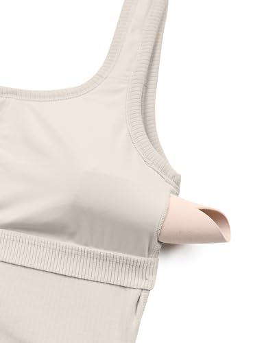 Image of CRZ YOGA Ribbed U Neck Crop Tank Tops | Medium Support, Removable Pads, Casual, Wide Straps, Longline Sports Bras for Women