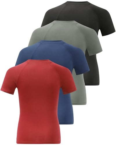 Ullnoy 4 Pack Boys Athletic Compression Shirts Short Sleeve Dry Fit T Shirts for Kids Moisture Wicking Athletic Tees2
