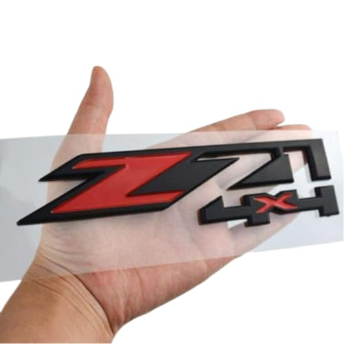 Image of Generic Z71 4x4 Badge Emblems 2-Piece in Matt Black for 2007-2020 Silverado, Sierra, and Canyon - Suitable for Hood - Fits 1500, 2500HD, and 3500HD Models (Matte Black with Red)