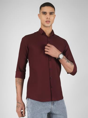 Image of Mens Cotton Lycra Full Sleeve Slim Fit Semi-Formal Shirt | Textured Pattern | Curved Hem