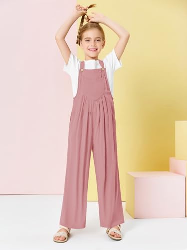 Image of Haloumoning Girls Overalls Kids Casual Sleeveless Wide Leg Jumpsuit Loose Rompers with Pockets 5-14 Years