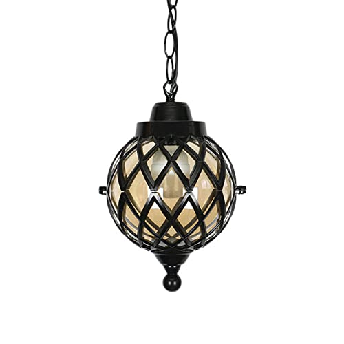 Lustre étanche extérieur avec cage en fer noir et lanterne pour jardin