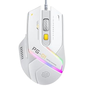 INPHIC PG1 Gaming Mouse, RGB Gamer Mouse Wired with 6 Programmable Buttons, 12800 DPI Tracking, Chroma RGB Backlit, PC Computer Mice for Windows/Mac, White Gray