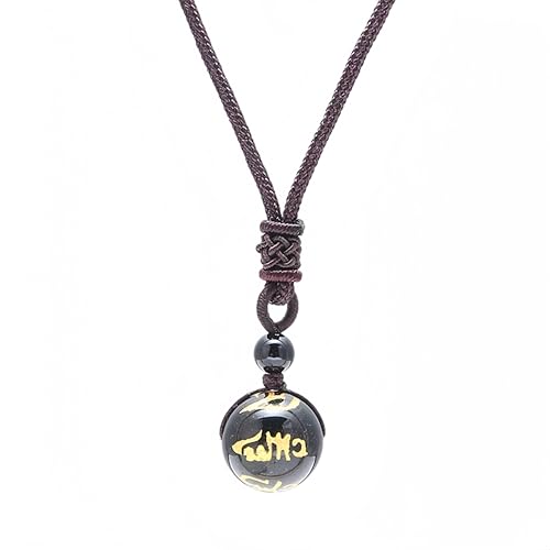 Collier Pendentif de Protection en Obsidienne Dorée/Noire Naturelle 16/18mm – Pierre Énergétique Chakra, Amulette Porte-Bonheur Unisexe pour Homme &...