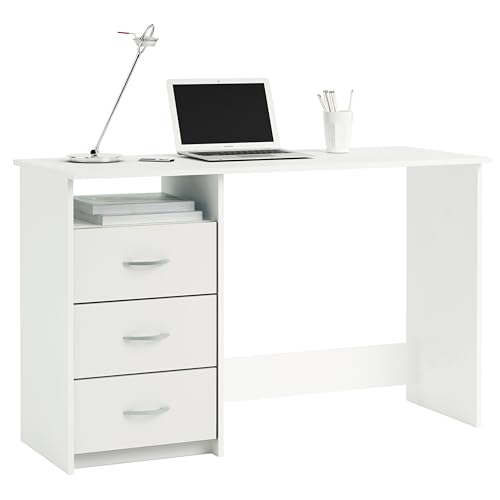 Miroytengo Mesa Escritorio Reversible 3 Cajones, Mesa Ordenador Juvenil, Mesa Despacho Blanco 123 cm