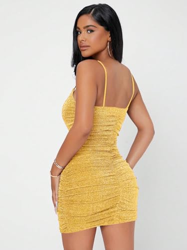 Image of Floerns Women's Glitter Sleeveless Ruched Party Clubwear Bodycon Mini Dress