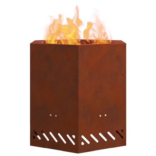 vidaXL Hoguera Sin Humo Marrón 48 x 48 x 51 cm Acero al Carbono, Fogón de jardín y terraza, diseño Hexagonal Moderno, Accesorio Exterior Duradero, sin Humo y Resistente a la Intemperie para Las velad