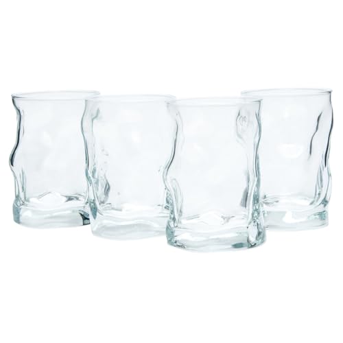 Bormioli Rocco 10.25 Oz Sorgente Rocks Whiskey Glass (Set of 4) - Boulder-Style Barware for Bourbon, Scotch, Water, Juice - Dishwasher Safe & Lead-Free Cocktail Glasses - Made in Italy