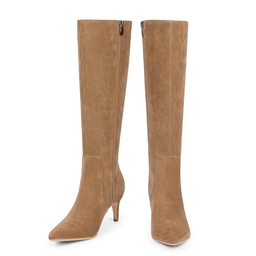 Image of Kitten Heel Knee High Boots for Women Fall Tall Boots | Stylish Pointed Toe, Low Heel For All-Day Comfort, Zipper For Easy On & Off, Ideal For Fall & Winter