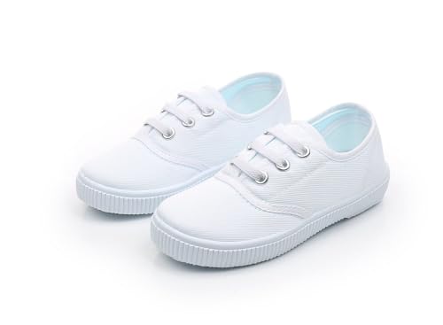 Boys Girls Lace up Sneakers Toddler Slip-On Unisex White Canvas Shoes(Toddler/Little Kids) - Main Image