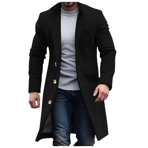 Chaqueta de punto de color sólido para hombre, cortavientos de longitud media, informal, holgada, cómoda, chaqueta de tendencia empresarial, Negro , S