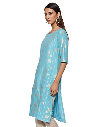 Image of BIBA Women Light Poly Metallic Cotton Straight Yarndyed Kurta