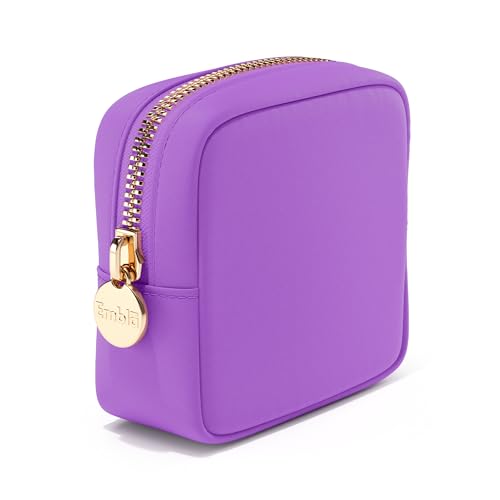 Embla - Bolsa de maquillaje grande y neceser de viaje de nailon impermeable, estuche de cosméticos de gran capacidad con cremallera, morado