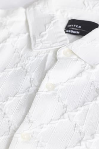Image of SNITCH TextuRiche White Slim Fit Textured Shirt