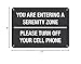 Lilyanaen Aluminum Sign Entering Serenity Zone Please Turn Off Cell Phone 12