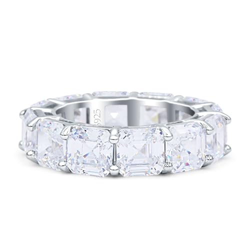 OMRANII Asscher Cut Cubic Zirconia Full Eternity Wedding Band Stackable Stacking Bridal Ring Set 925 Sterling Silver2