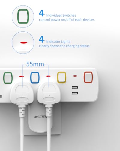Mscien Plug Extension with USB,Wall Socket 3 Way Plug Adaptor with Individual Switches,Turn 1 into 5,Power Extension Adapter without Cable Mscien Plug Extension with USB,Wall Socket 3 Way Plug Adaptor with Individual Switches,Turn 1 into 5,Power Extension Adapter without Cable