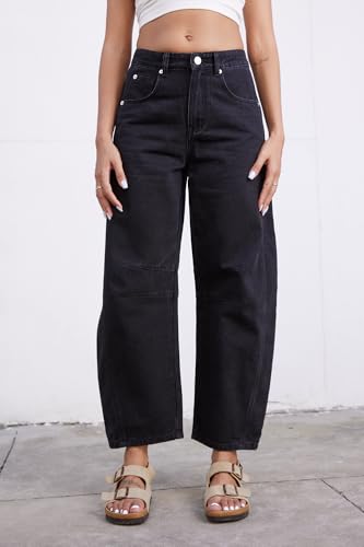 Mid Rise Barrel Jeans for Women Wide Leg Mid Waist Cropped Denim Pants Y2k Baggy Boyfriend Jeans with Pockets3