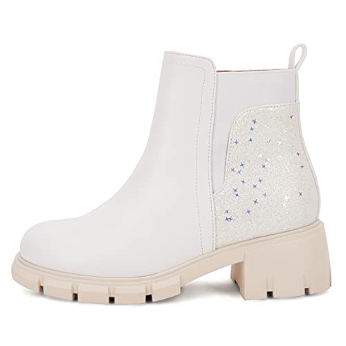 Ermonn Girls Ankle Boots Chelsea Glitter Side Zipper Non-Slip Outdoor Fashion Booties for Toddler/Little Kid/Big Kid2